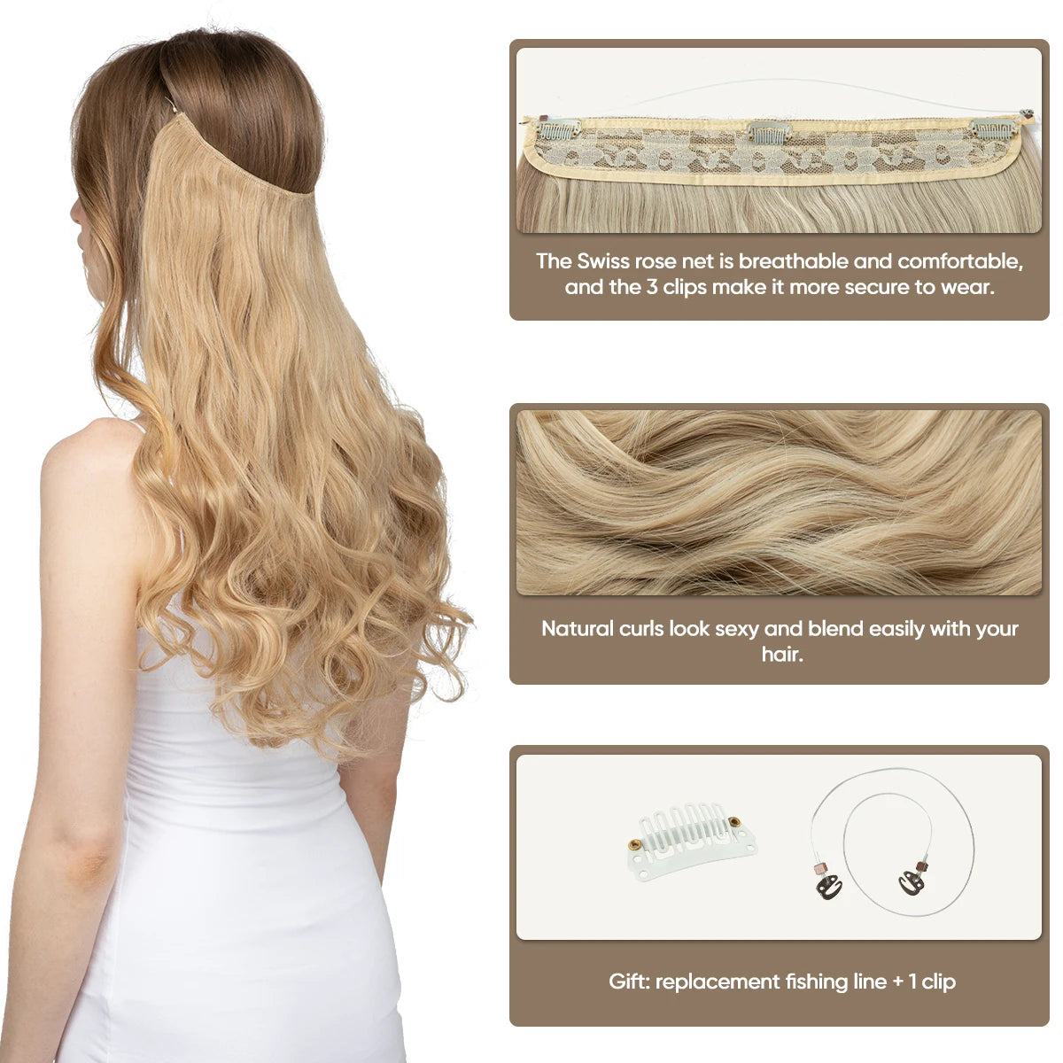 Natural Look Invisible Wire Clip Hair Extensions